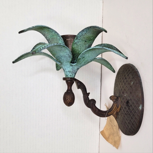 Vintage Cast Iron Palm Tree Leaves Candle Holder Wall Sconce Palm Beach